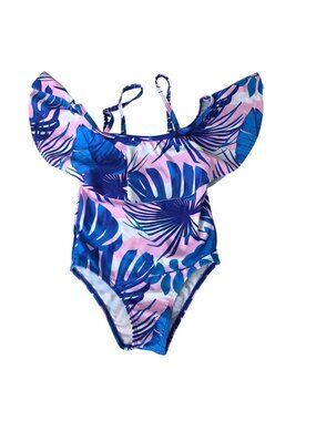 Girls Size 4-5Y Tropical Ruffled One-Piece Swimsuit Adjustable Straps 4-5Y